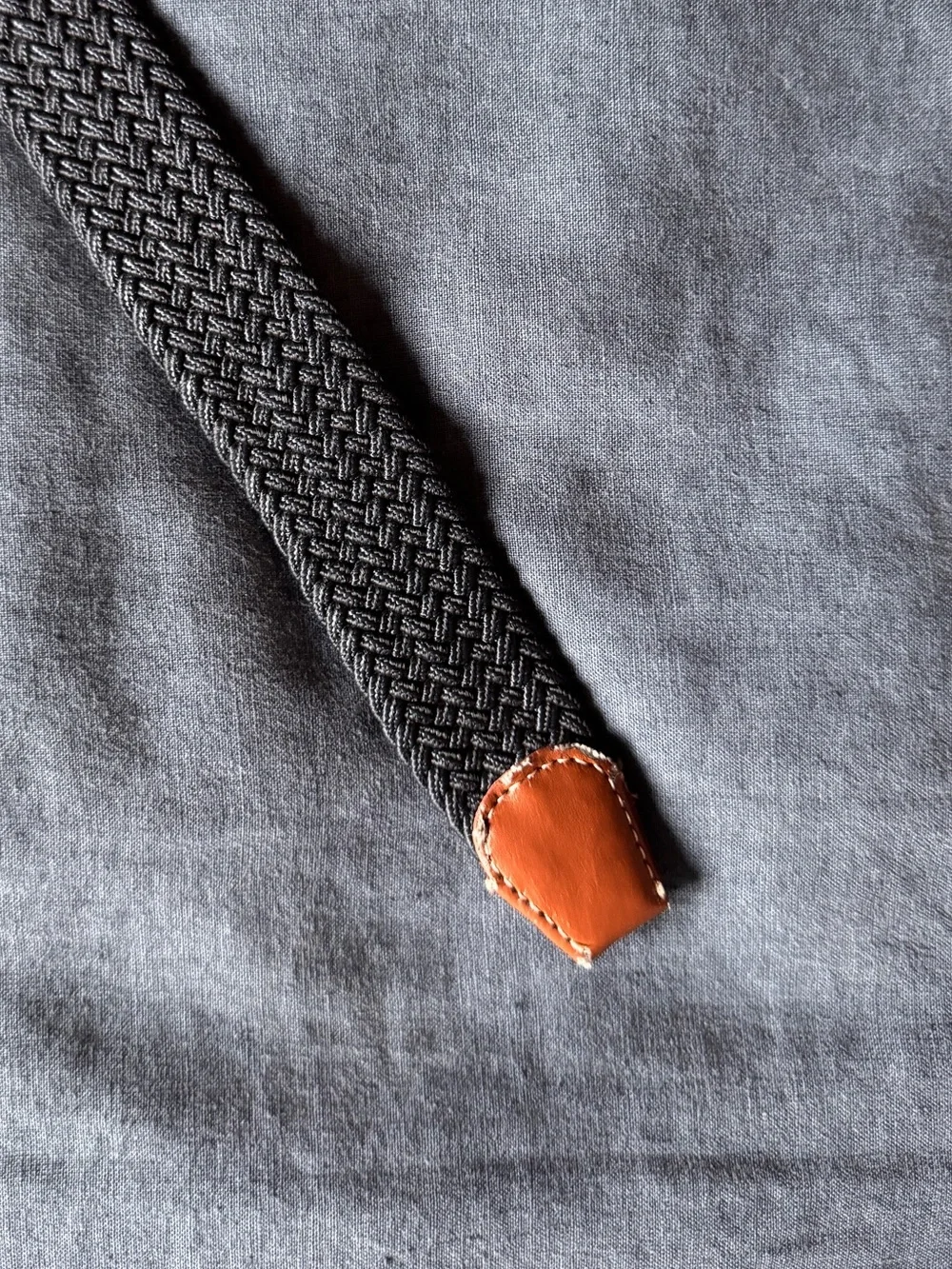 Descendant of Thieves Woven Navy Belt with Brown Leather Trim (32)
